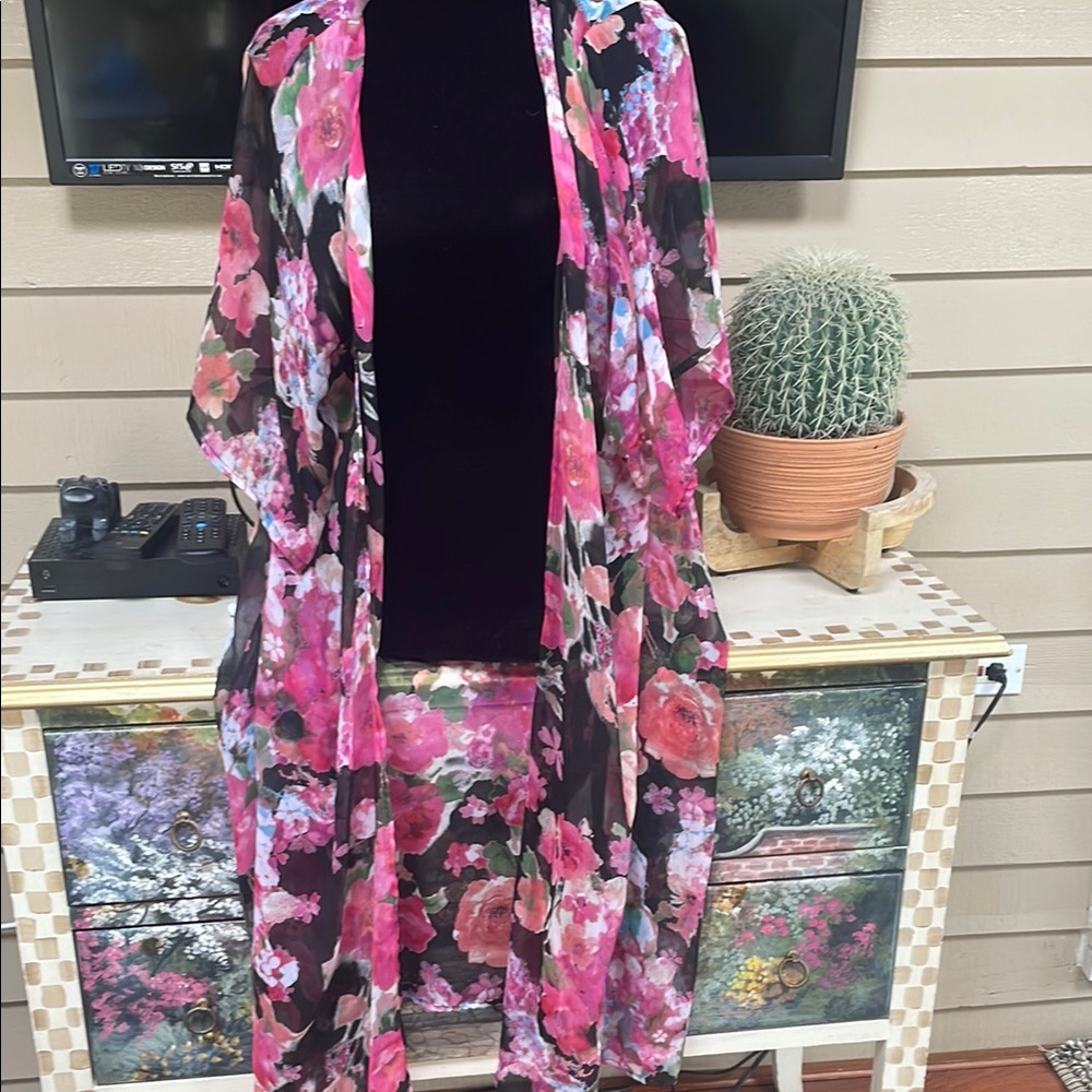 Betsey Johnson Pink Floral Sheer Kimono Cardigan